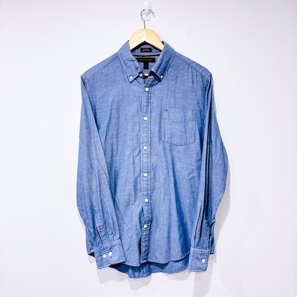 TOMMY HILFIGER Blue chambray button-down shirt size | casual wear | Medium * - Picture 1 of 8